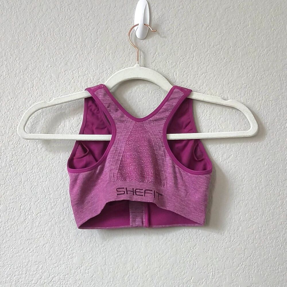 SHEFIT Perfect Lounge Bra Front Zip Sports Bra Fuchsia Heather Small Athleisure - Picture 2 of 5